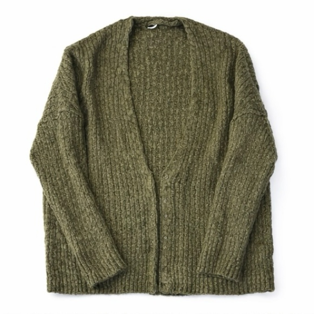 Free People Moss Green Chunky Knit Cardigan Size M NWT - Picture 2 of 14